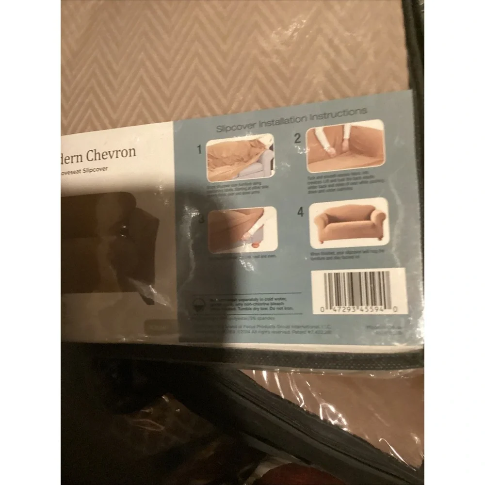SureFit Stretch Modern Chevron 1 Piece Loveseat Slipcover Khaki Brown